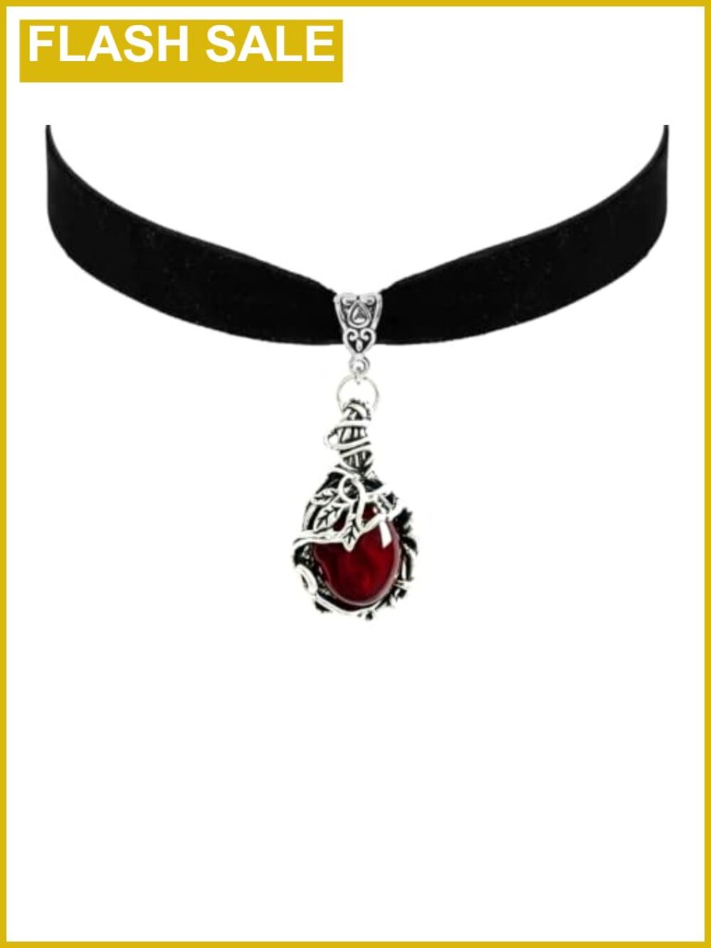 Velvet Choker Necklace with Red Rose Pendant Gothic Victorian Style